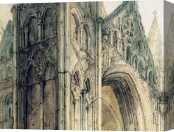 Cathedral Canvas Paintings - The West Front of Peterborough Cathedral [detail #1] by Thomas Girtin